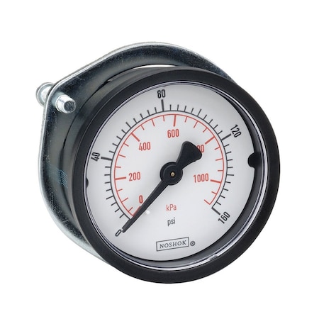 Noshok Dry Pressure Gauge, 0 to 60 psi psi, 2-1/2 in Dial, 1/4 in NPT, Bottom Location, ABS Case Material 25-100-60-psi/bar